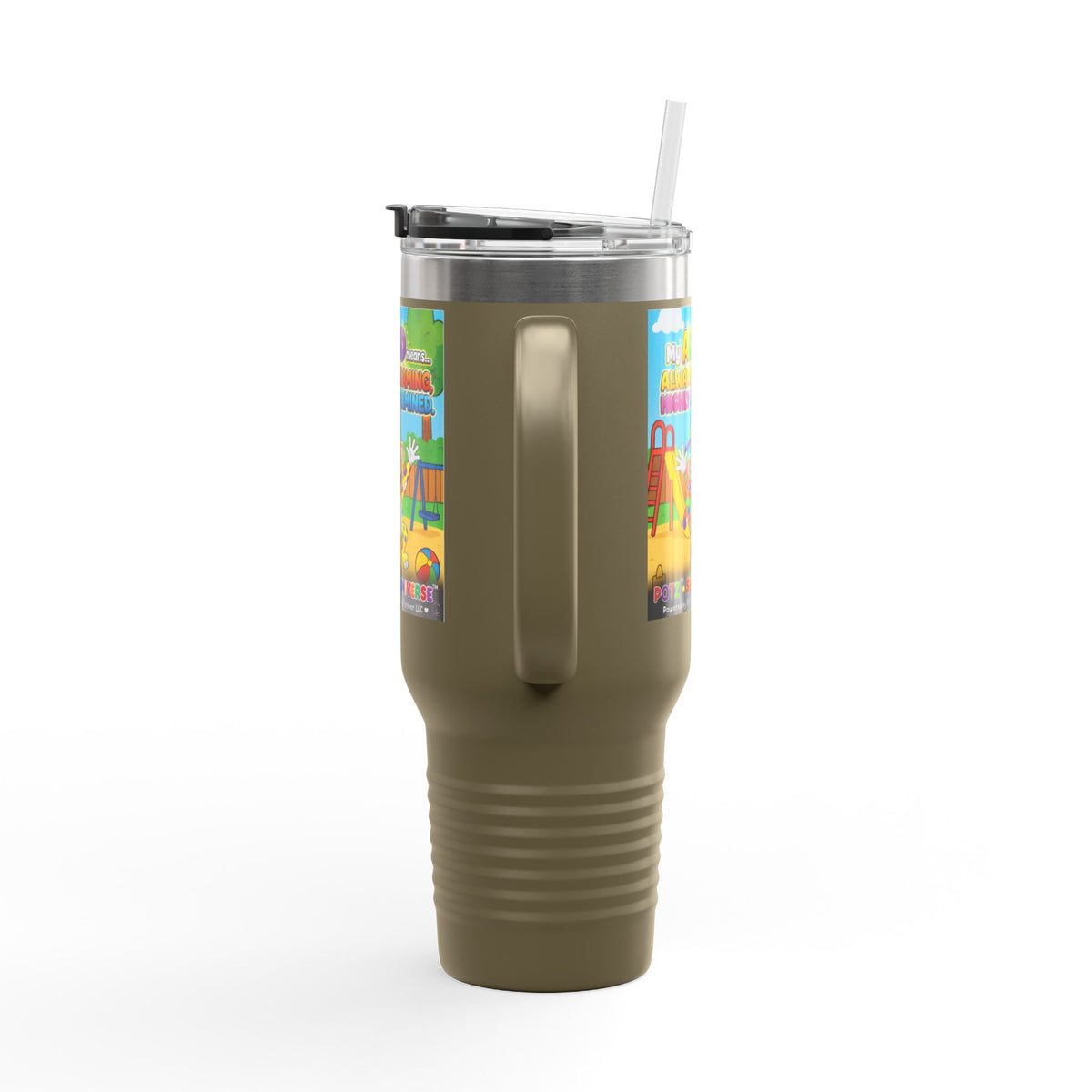 Potz™ Insulated Travel Mug 40oz – "My ADHD Means Always Dreaming, Highly Determined" Graphic Tumbler | Smile Universe Collection