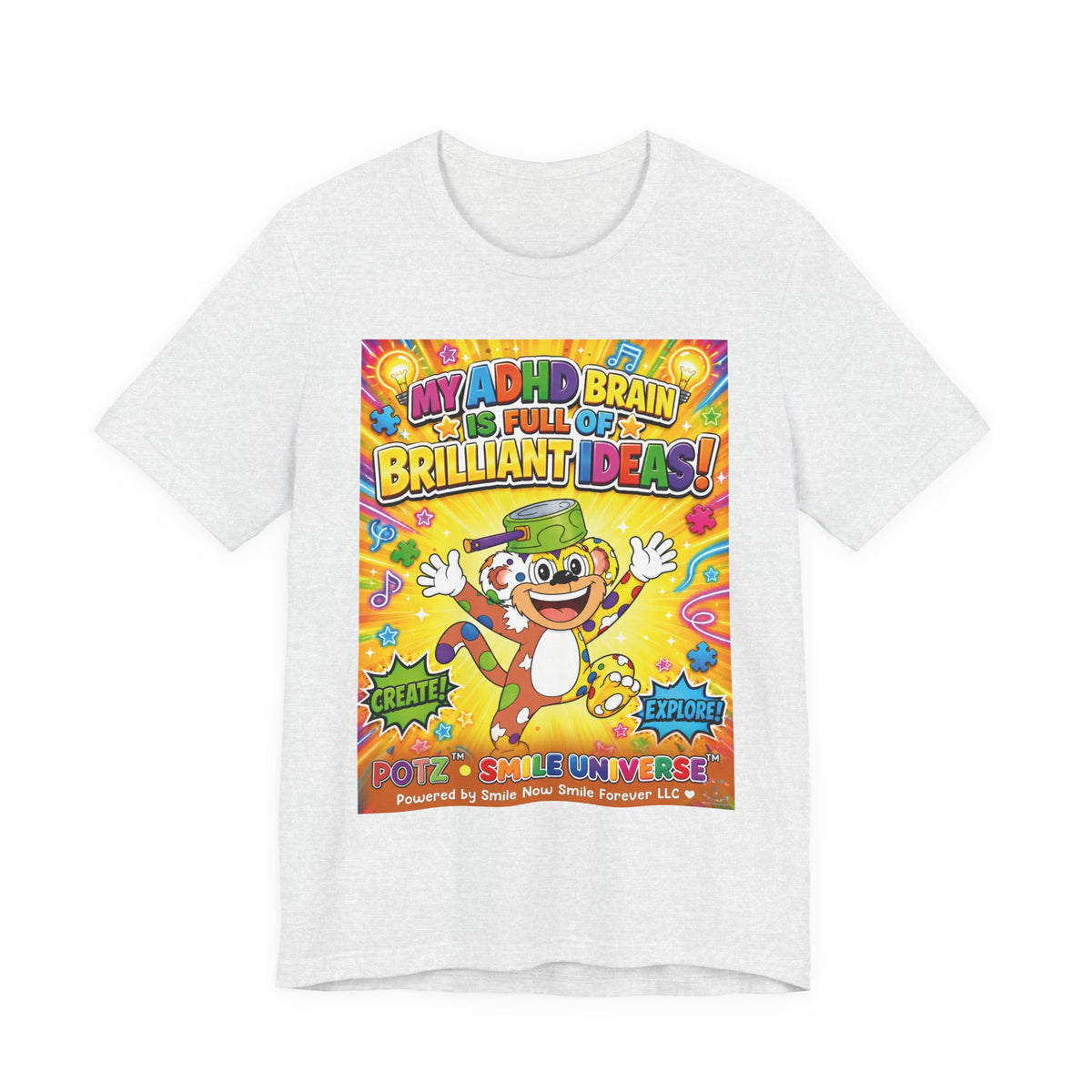 Potz™ Unisex Jersey Short Sleeve Tee – "My ADHD Brain is Full of Brilliant Ideas!" Graphic Tee | Smile Universe Collection