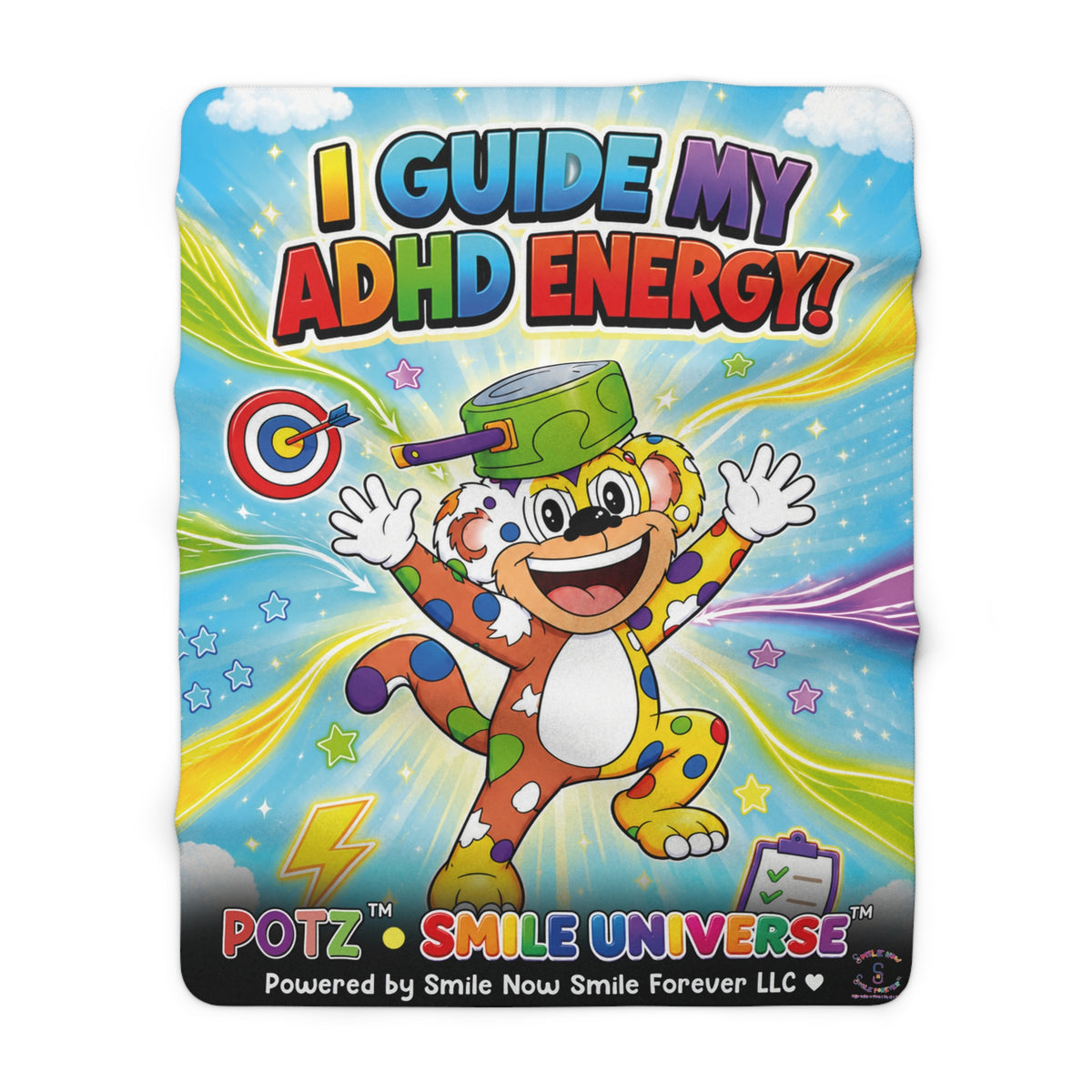 Potz™ Sherpa Fleece Blanket – "I Guide My ADHD Energy!" Graphic Throw | Smile Universe Collection