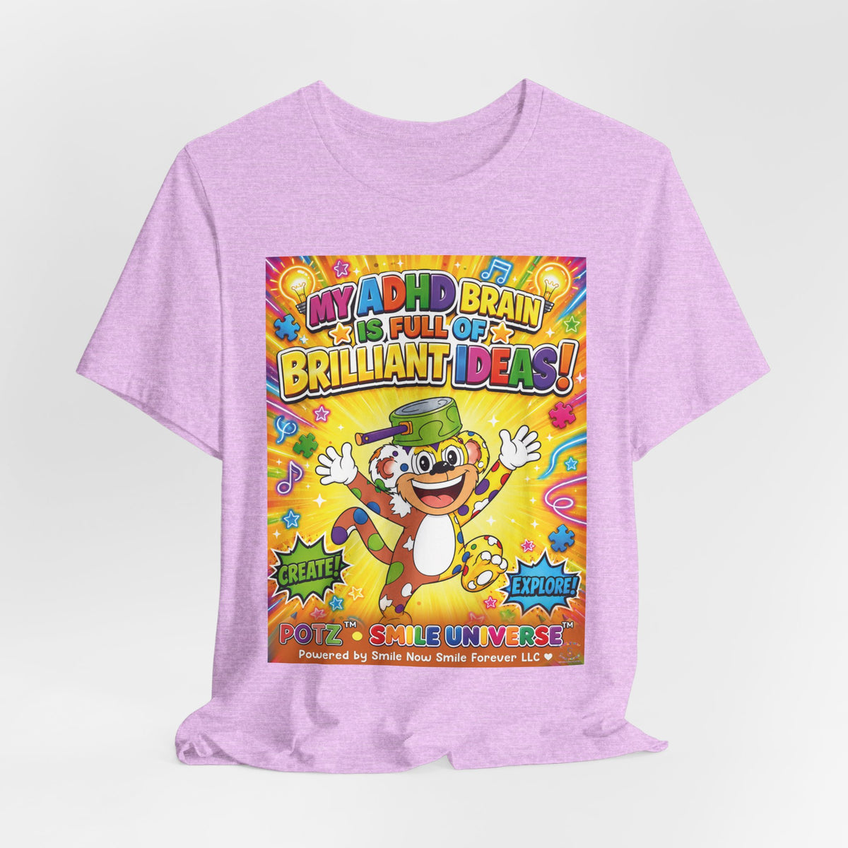 Potz™ Unisex Jersey Short Sleeve Tee – "My ADHD Brain is Full of Brilliant Ideas!" Graphic Tee | Smile Universe Collection