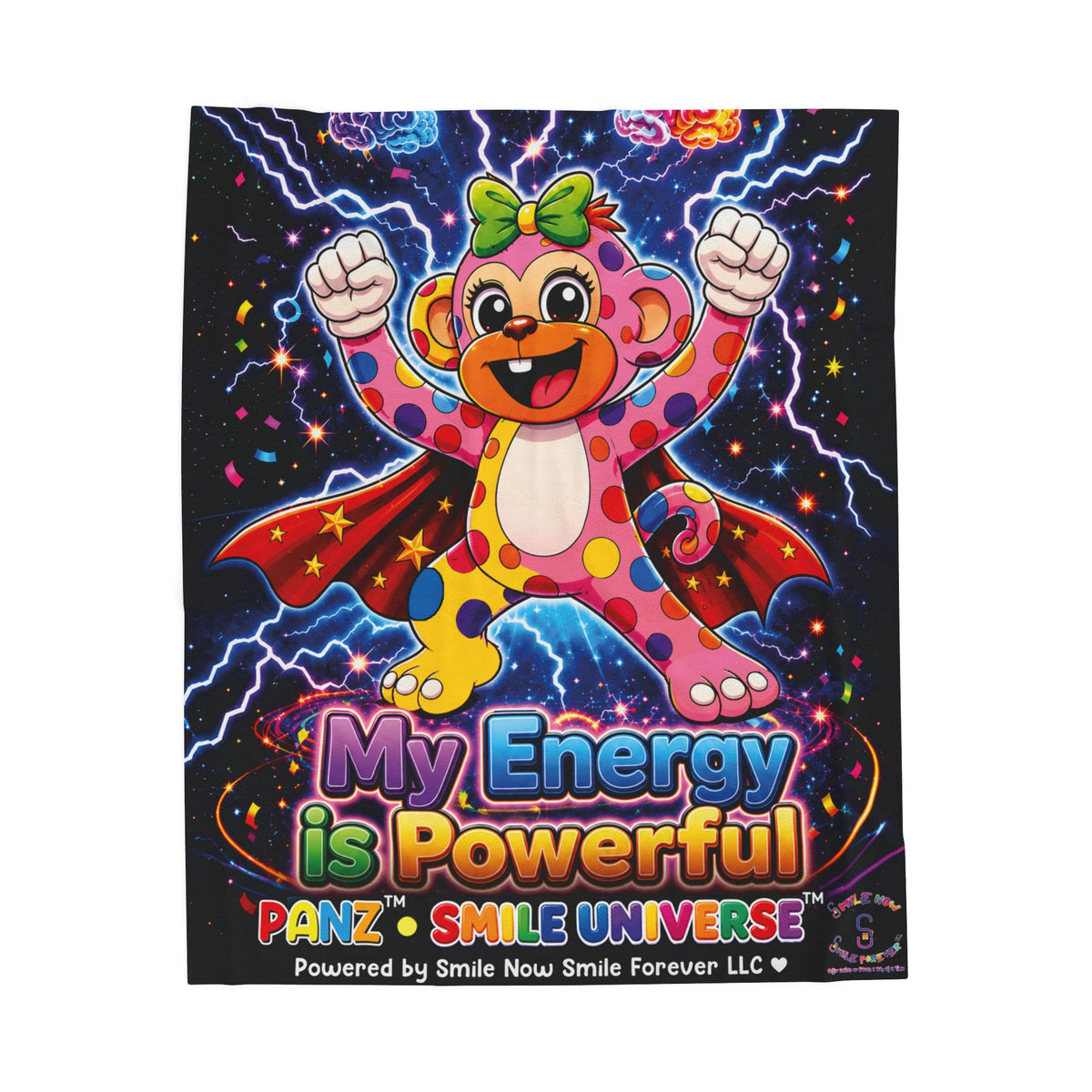 Panz™ Velveteen Plush Blanket – "My Energy is Powerful" Graphic Throw | Smile Universe Collection