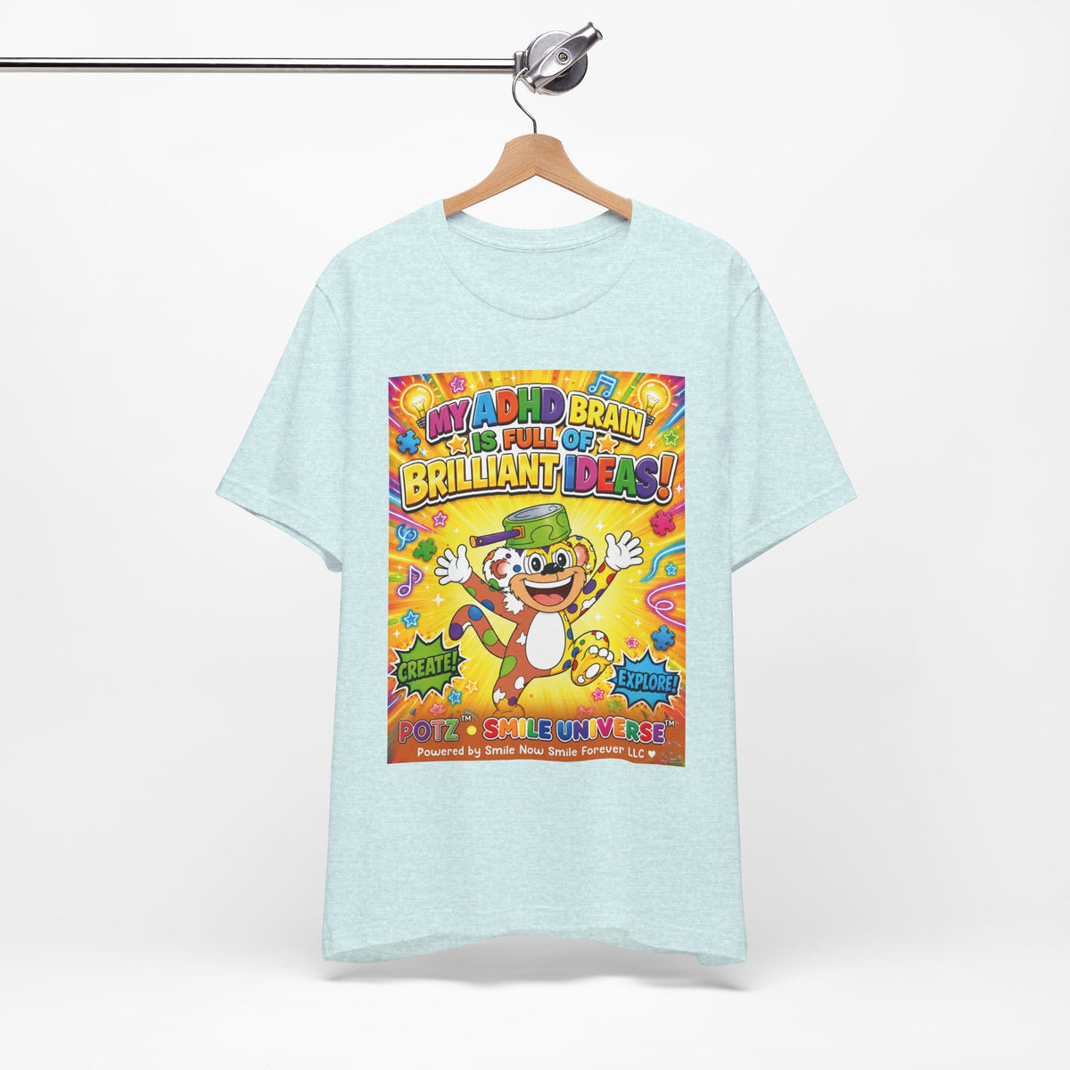 Potz™ Unisex Jersey Short Sleeve Tee – "My ADHD Brain is Full of Brilliant Ideas!" Graphic Tee | Smile Universe Collection
