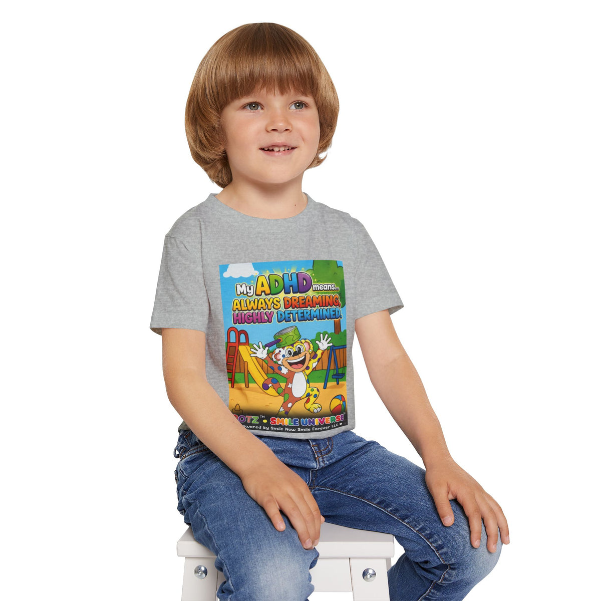 Potz™ Heavy Cotton™ Toddler T-Shirt – "My ADHD Means Always Dreaming, Highly Determined" Graphic Tee | Smile Universe Collection