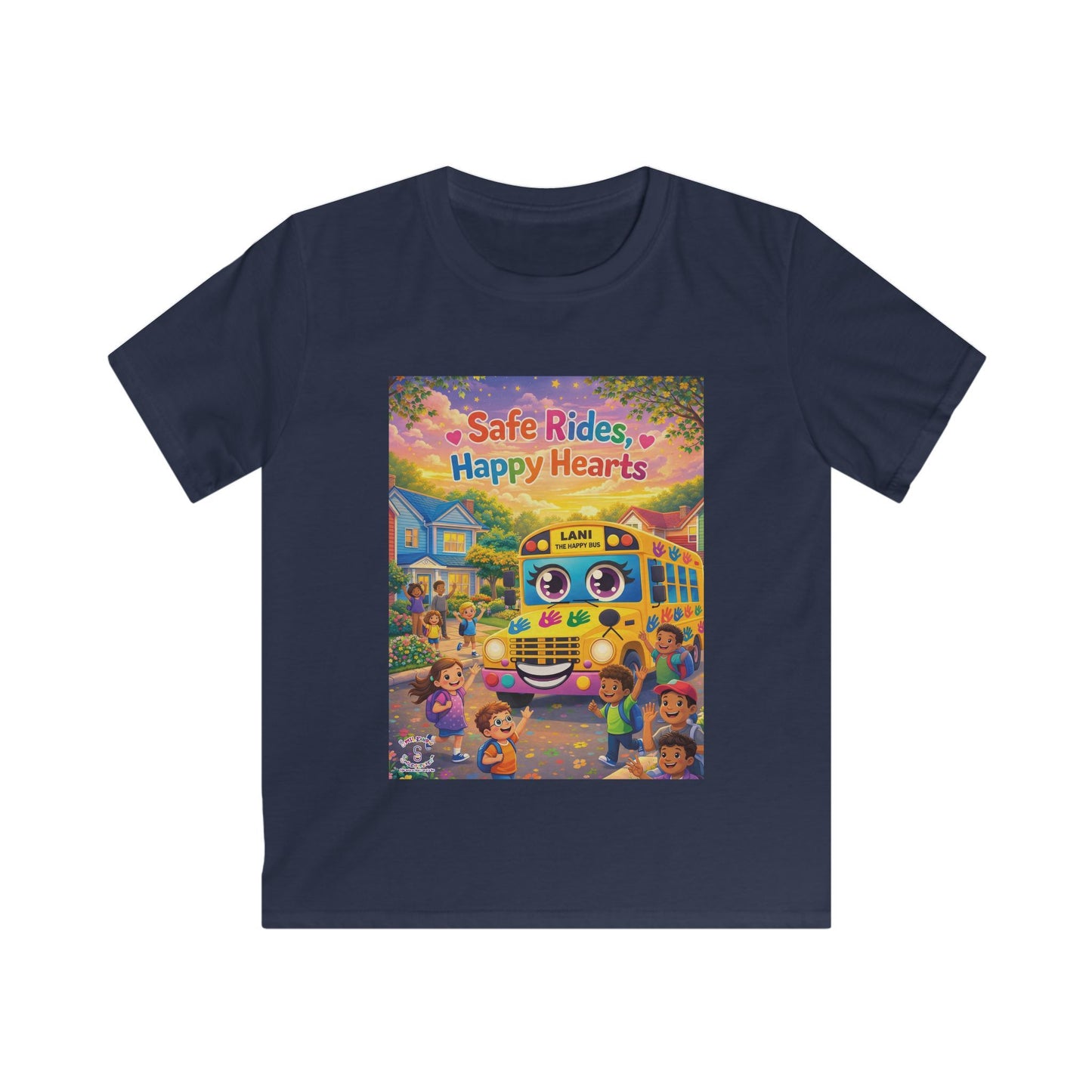 Lani™ Kids Softstyle Tee – "Safe Rides, Happy Hearts" Graphic
