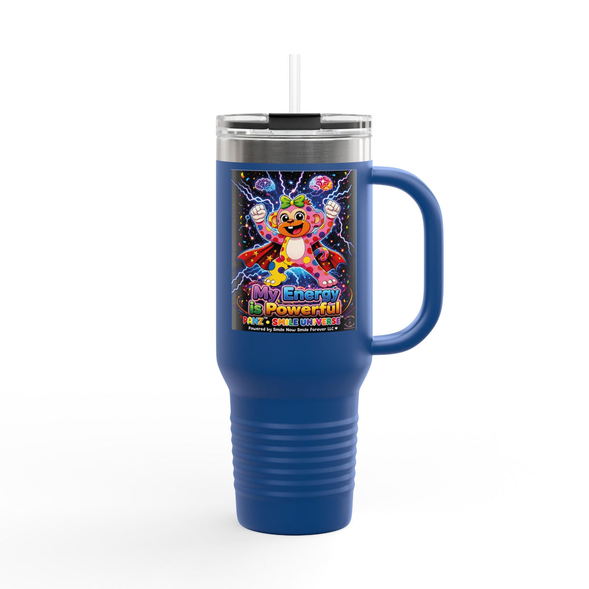 Panz™ Insulated Travel Mug 40oz – "My Energy is Powerful" Graphic Tumbler | Smile Universe Collection