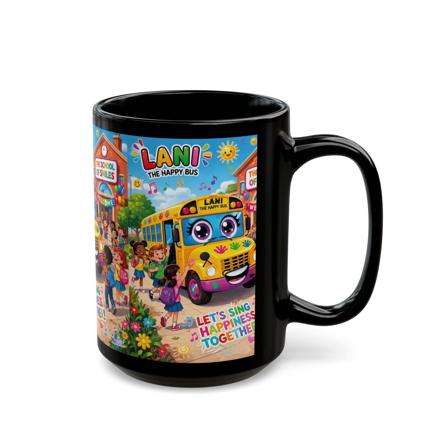 Lani™ Black Mug (11oz & 15oz) – "Let's Sing Happiness Together!" Graphic