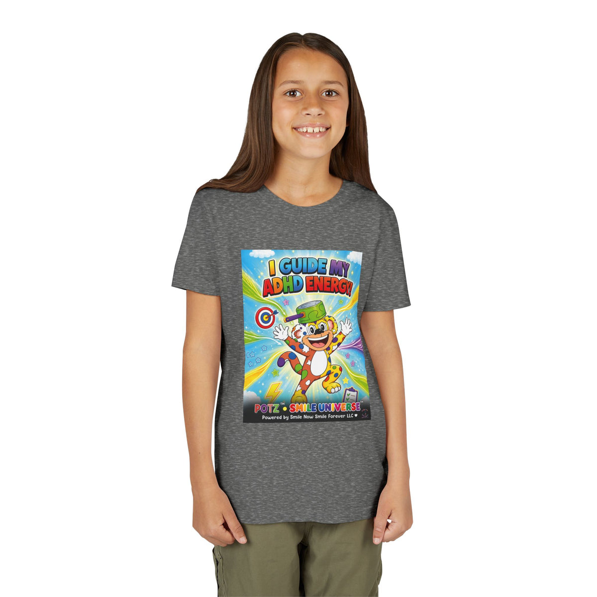 Potz™ Youth Short Sleeve Tee – "I Guide My ADHD Energy!" Graphic Tee | Smile Universe Collection