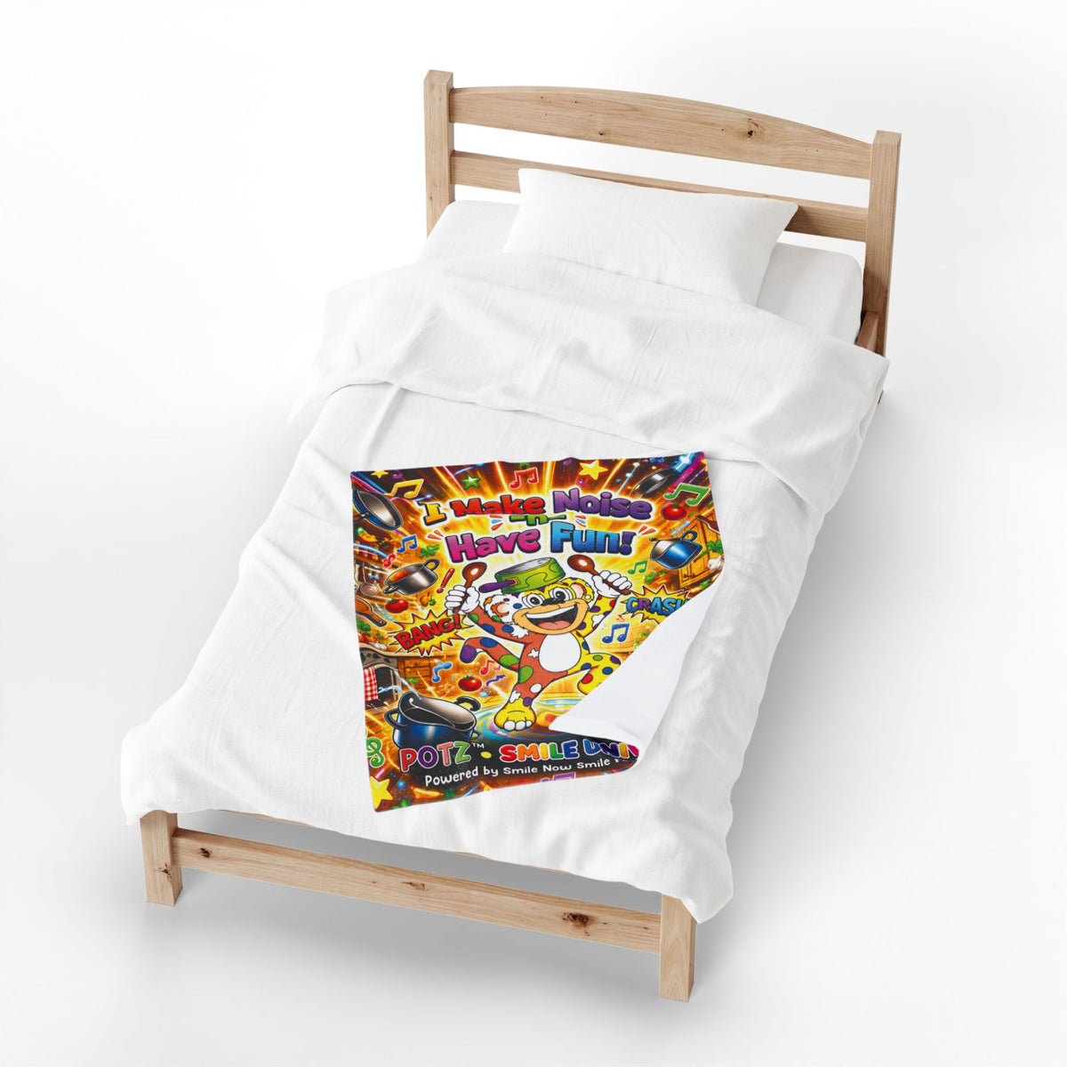 Potz™ Velveteen Plush Blanket – "I Make Noise -n- Have Fun!" Graphic Throw | Smile Universe Collection