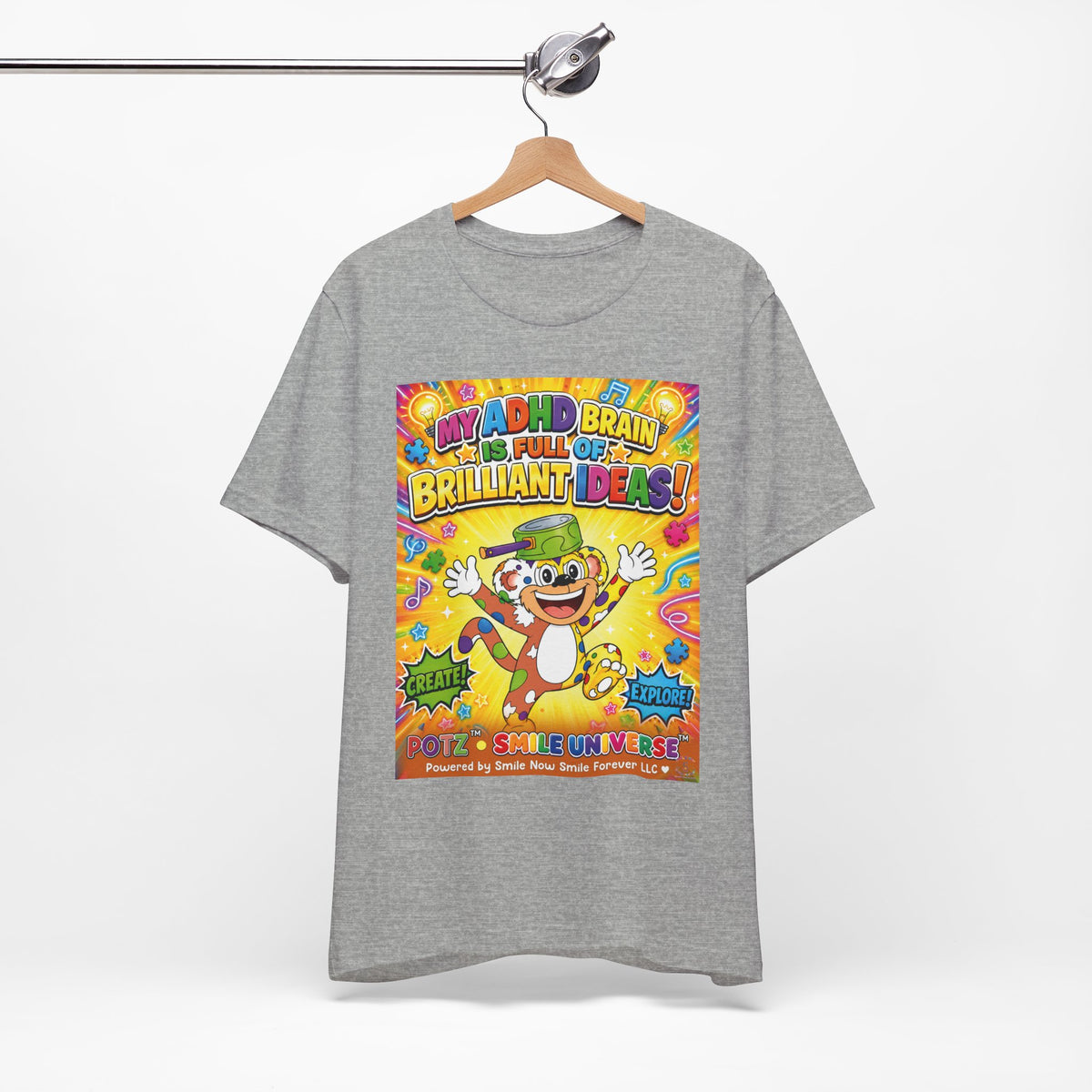 Potz™ Unisex Jersey Short Sleeve Tee – "My ADHD Brain is Full of Brilliant Ideas!" Graphic Tee | Smile Universe Collection