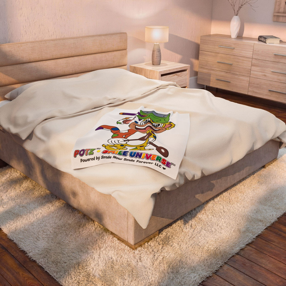 Potz™ Velveteen Plush Blanket – Playful Graphic Throw | Smile Universe Collection