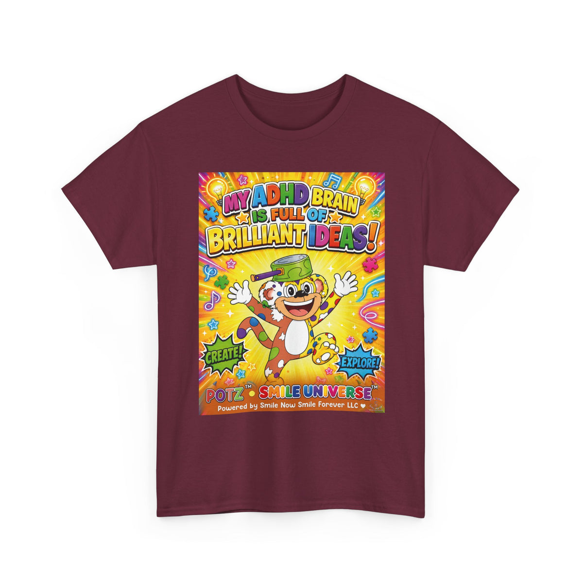 Potz™ Unisex Heavy Cotton™ Tee – "My ADHD Brain is Full of Brilliant Ideas!" Graphic Tee | Smile Universe Collection