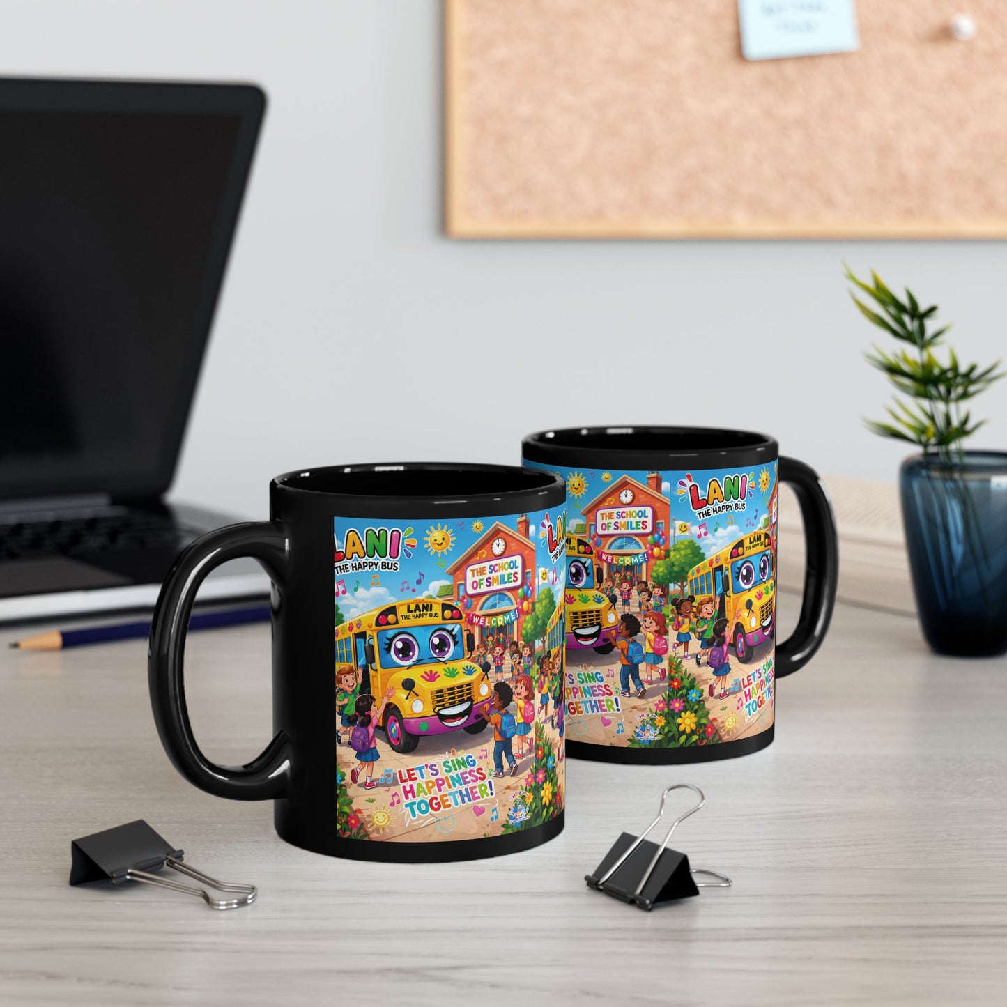 Lani™ Black Mug (11oz & 15oz) – "Let's Sing Happiness Together!" Graphic