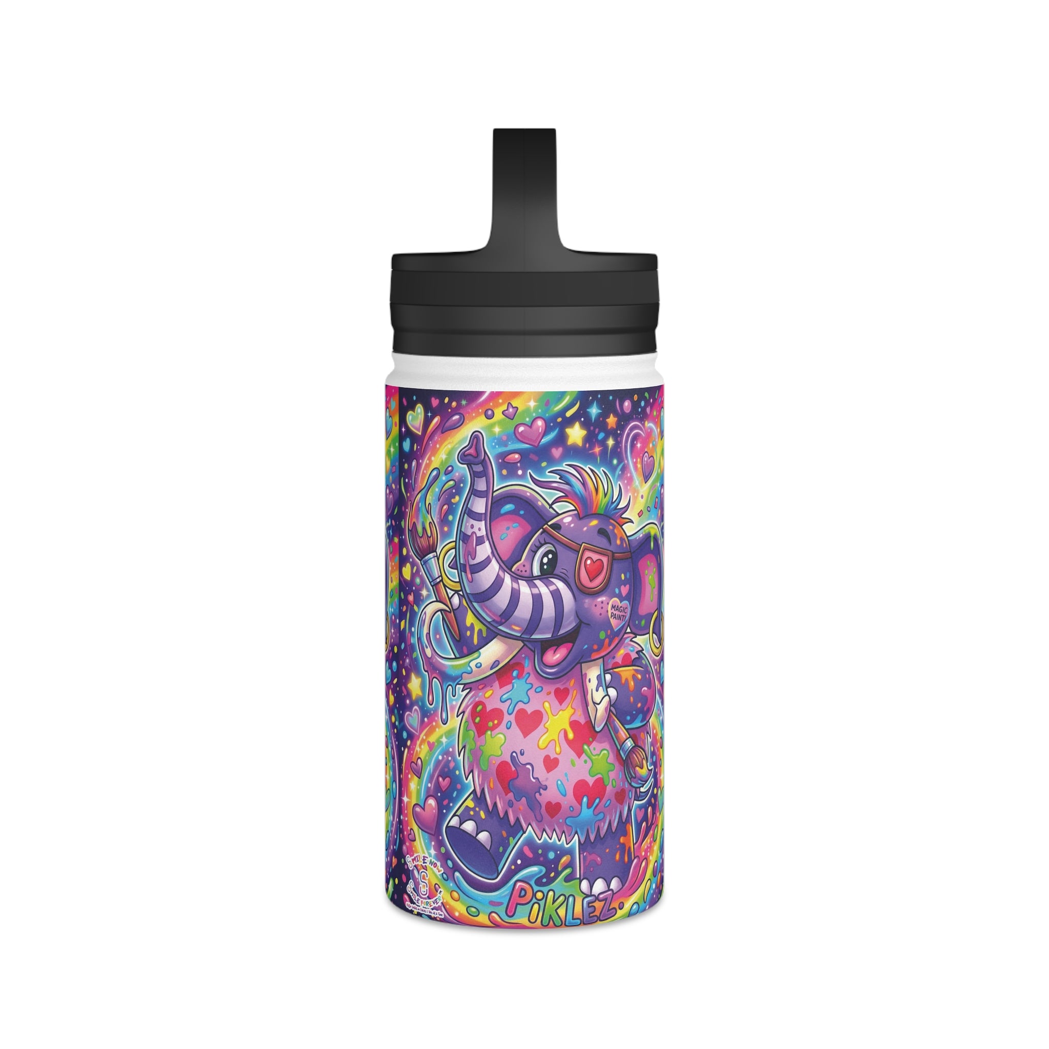 Piklez™ Stainless Steel Water Bottle with Handle Lid – "Magic Paint!" Graphic | Smile Universe Collection