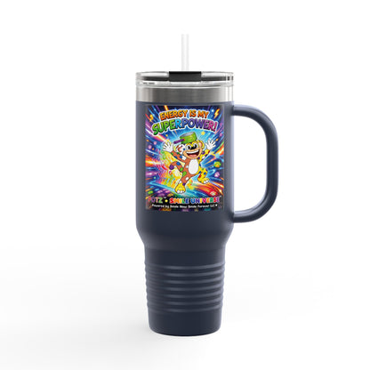 Potz™ Insulated Travel Mug 40oz – "Energy is My Superpower!" Graphic Tumbler | Smile Universe Collection