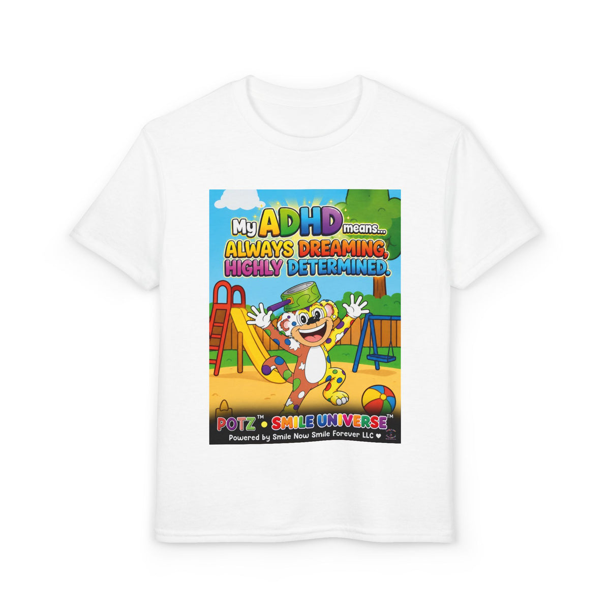 Potz™ Youth DryBlend® T-Shirt – "My ADHD Means Always Dreaming, Highly Determined" Graphic Tee | Smile Universe Collection