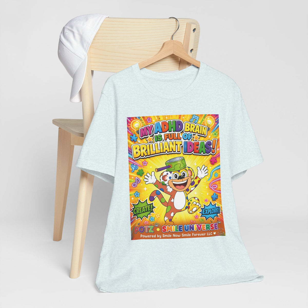 Potz™ Unisex Jersey Short Sleeve Tee – "My ADHD Brain is Full of Brilliant Ideas!" Graphic Tee | Smile Universe Collection