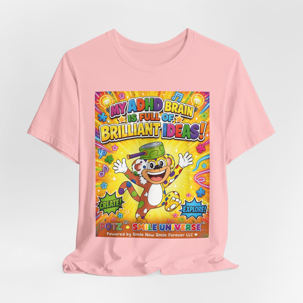 Potz™ Unisex Jersey Short Sleeve Tee – "My ADHD Brain is Full of Brilliant Ideas!" Graphic Tee | Smile Universe Collection