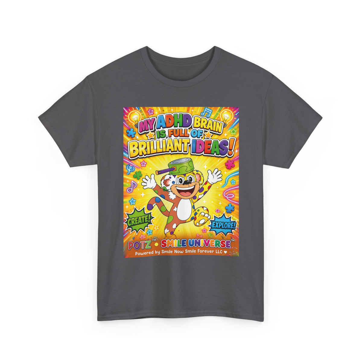 Potz™ Unisex Heavy Cotton™ Tee – "My ADHD Brain is Full of Brilliant Ideas!" Graphic Tee | Smile Universe Collection