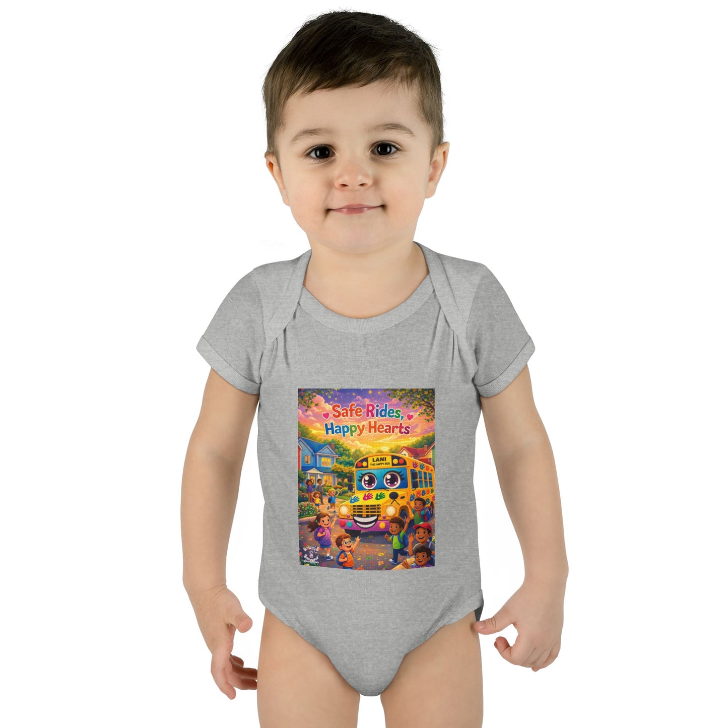 Lani™ Infant Baby Rib Bodysuit – "Safe Rides, Happy Hearts" Graphic