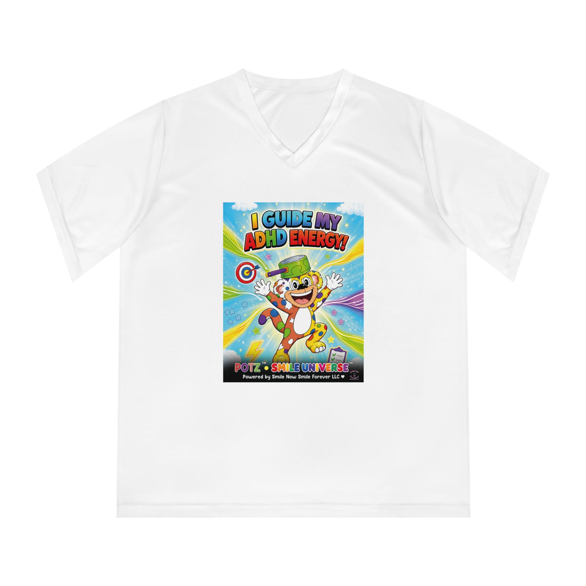 Potz™ Women's Performance V-Neck T-Shirt – "I Guide My ADHD Energy!" Graphic Tee | Smile Universe Collection