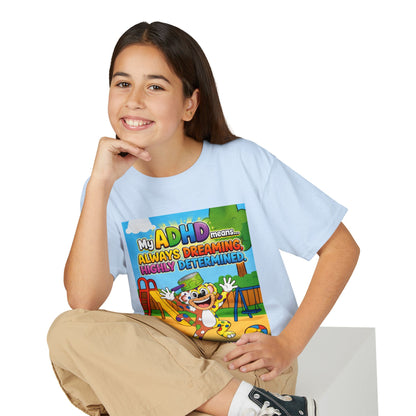 Potz™ Youth DryBlend® T-Shirt – "My ADHD Means Always Dreaming, Highly Determined" Graphic Tee | Smile Universe Collection