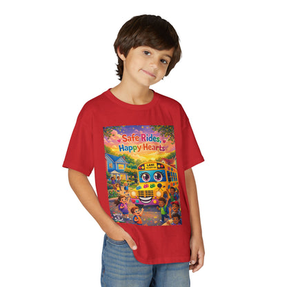 Lani™ Youth DryBlend® T-Shirt – "Safe Rides, Happy Hearts" Graphic
