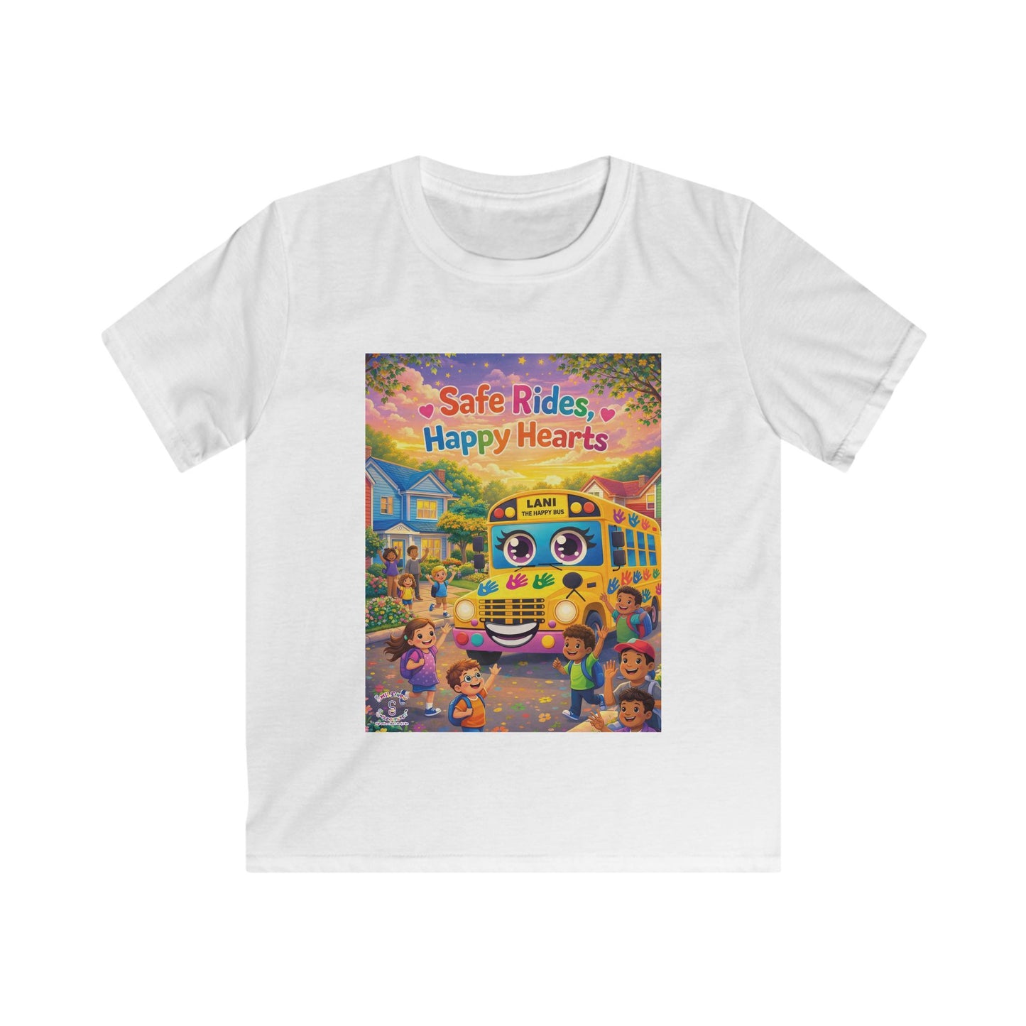 Lani™ Kids Softstyle Tee – "Safe Rides, Happy Hearts" Graphic