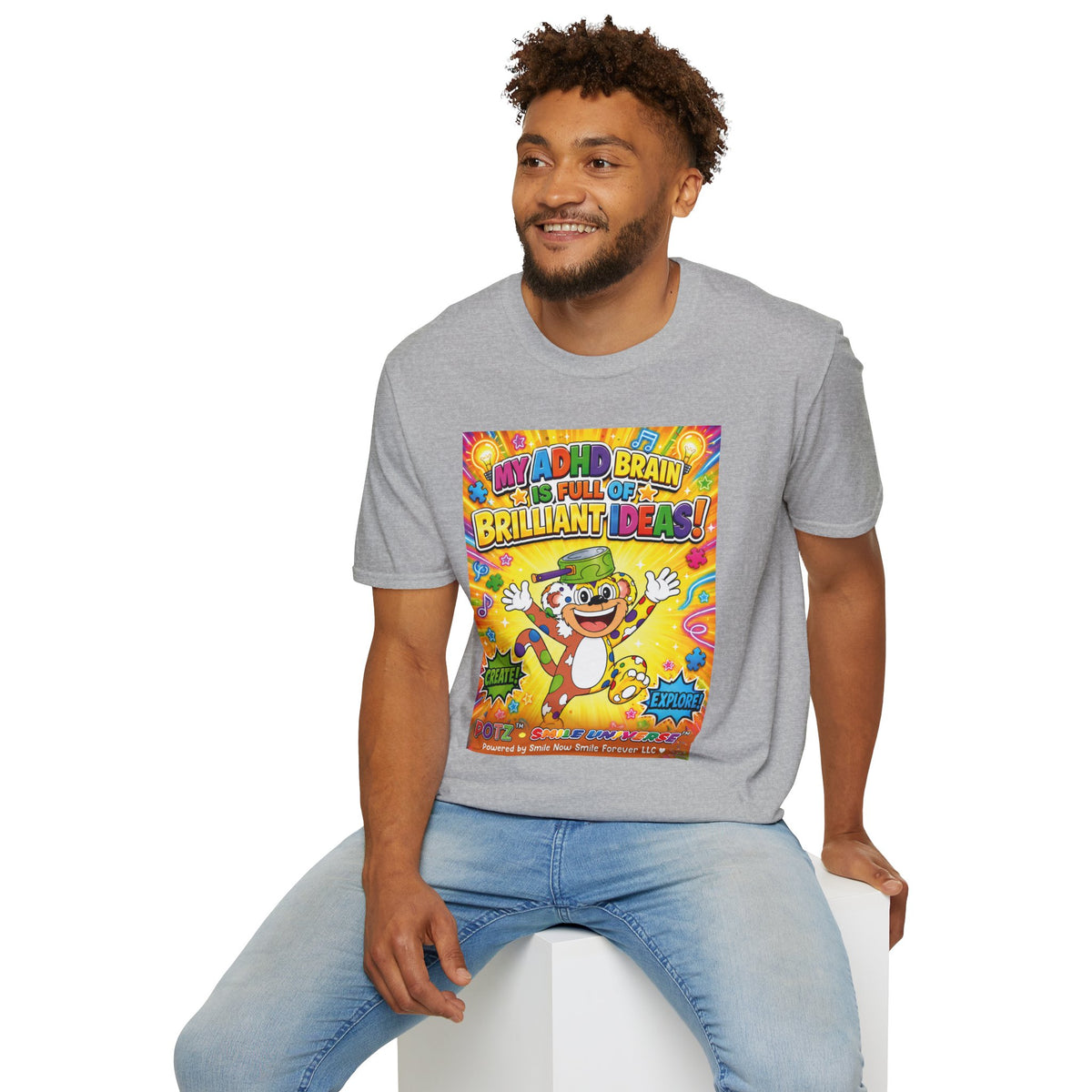 Potz™ Unisex Softstyle T-Shirt – "My ADHD Brain is Full of Brilliant Ideas!" Graphic Tee | Smile Universe Collection