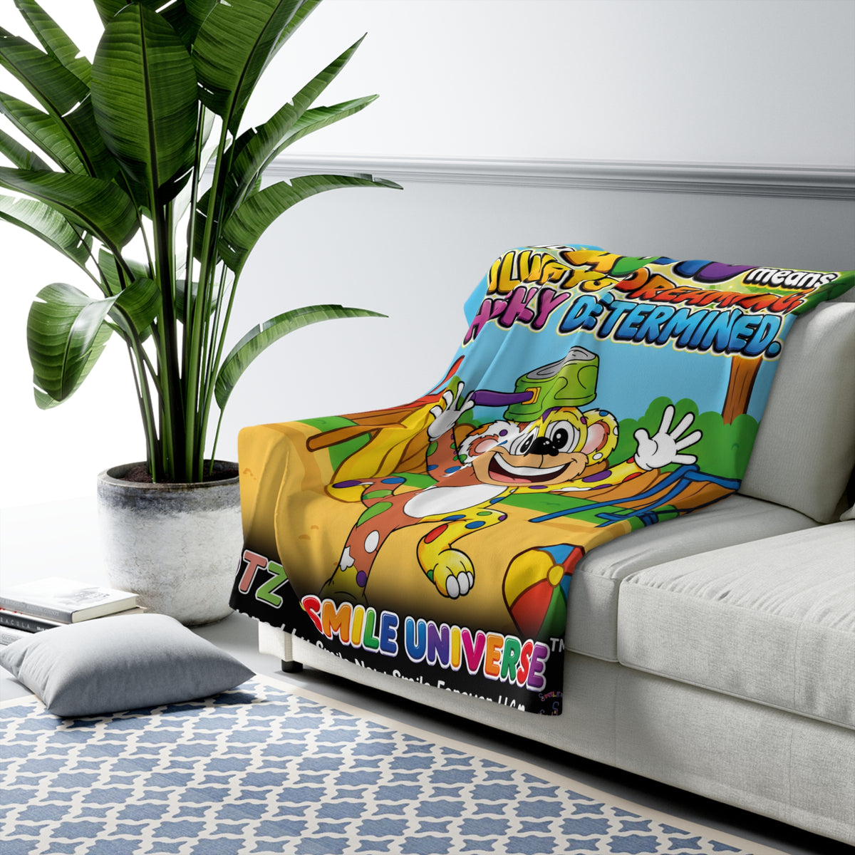 Potz™ Sherpa Fleece Blanket – "My ADHD Means Always Dreaming, Highly Determined" Graphic Throw | Smile Universe Collection