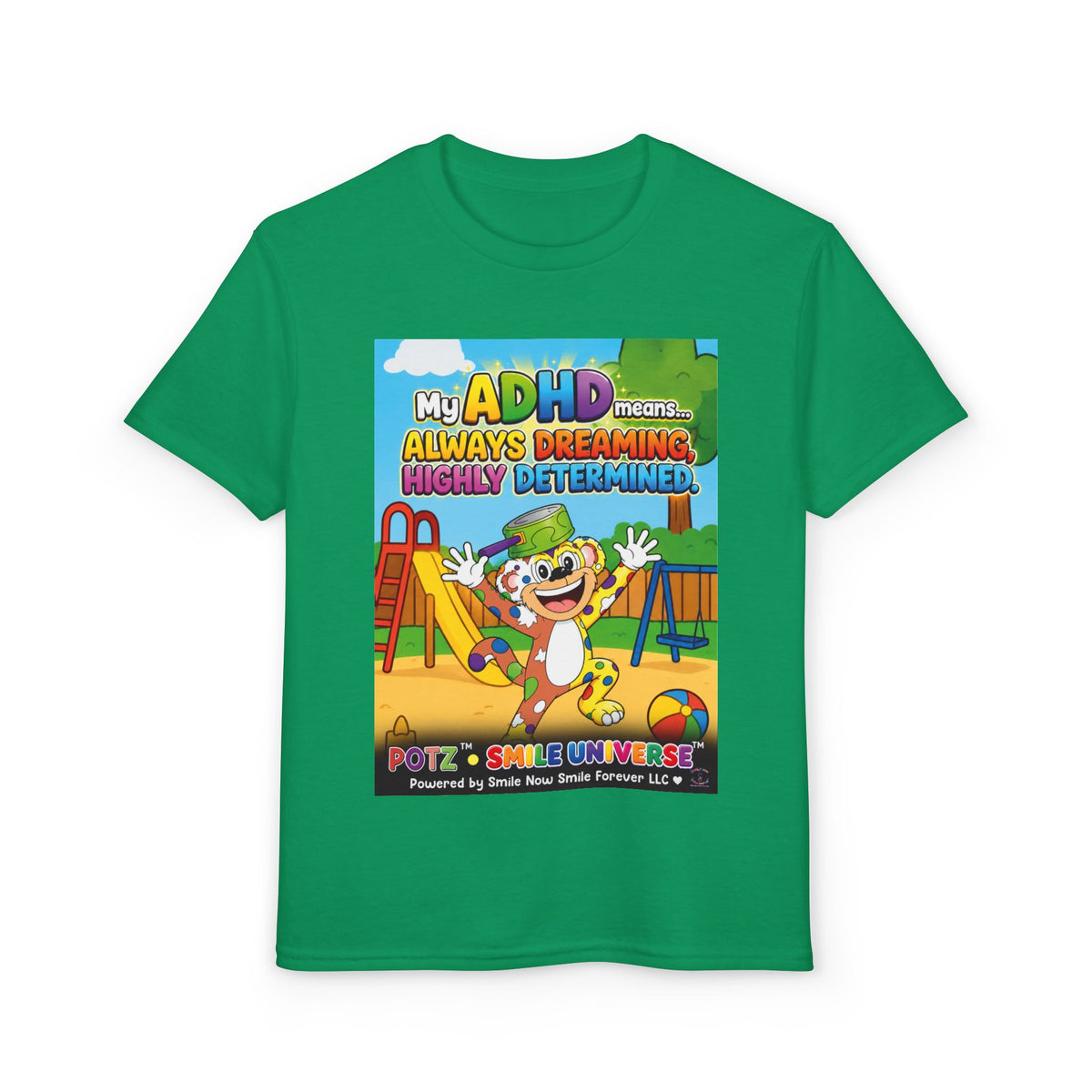Potz™ Youth DryBlend® T-Shirt – "My ADHD Means Always Dreaming, Highly Determined" Graphic Tee | Smile Universe Collection