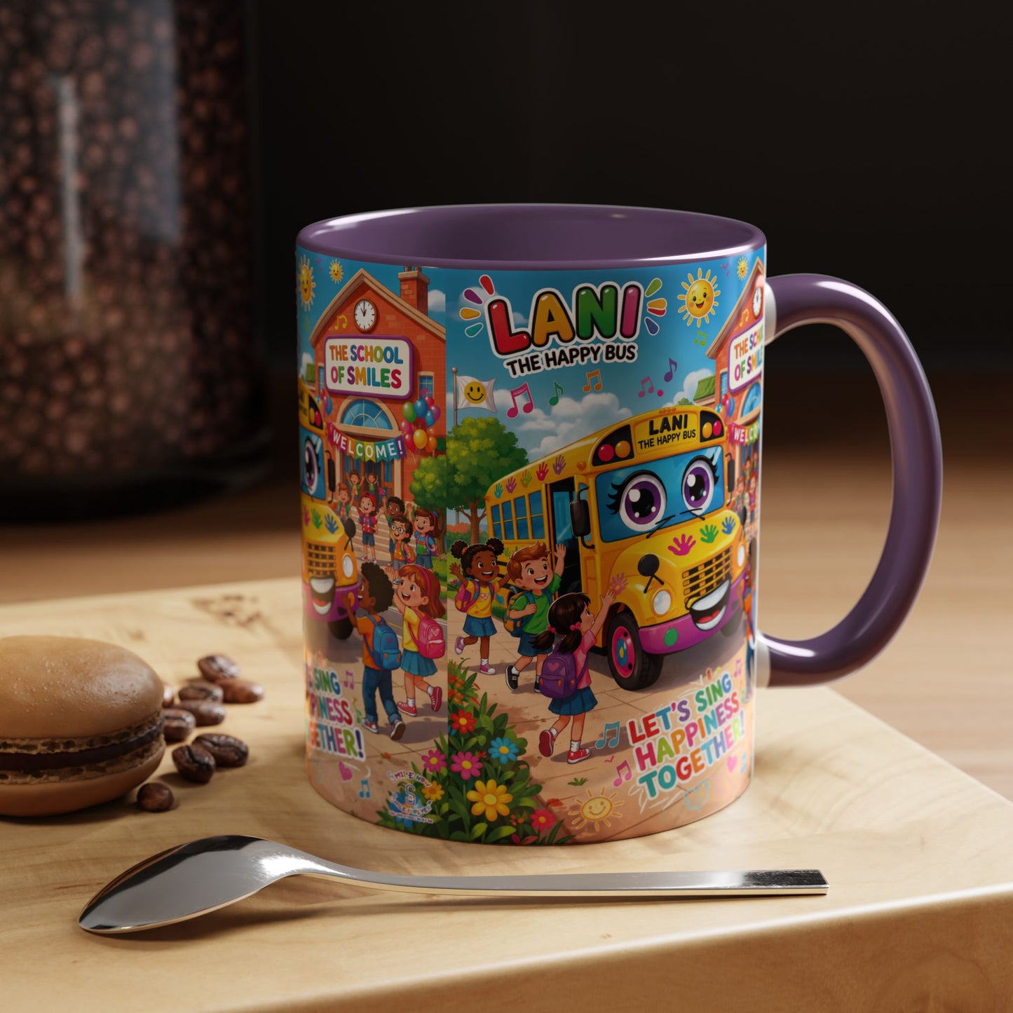 Lani™ Accent Coffee Mug (11oz & 15oz) – "Let's Sing Happiness Together!" Graphic