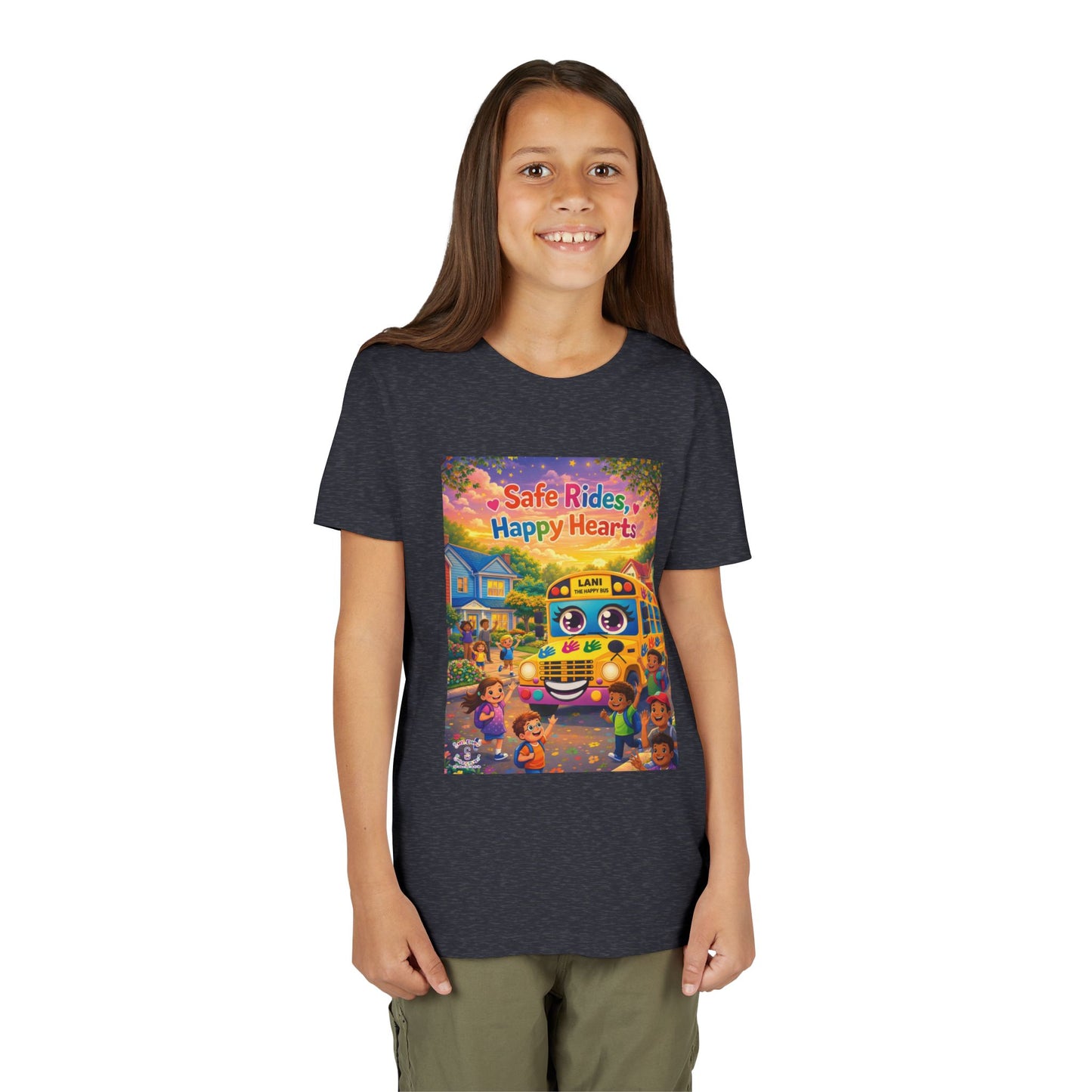 Lani™ Youth Short Sleeve Tee – "Safe Rides, Happy Hearts" Graphic