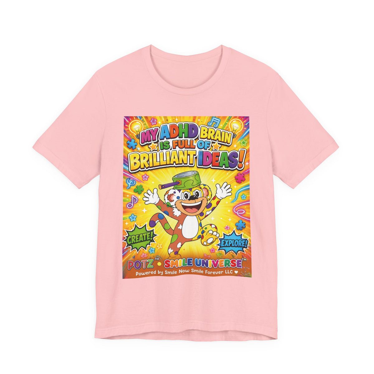 Potz™ Unisex Jersey Short Sleeve Tee – "My ADHD Brain is Full of Brilliant Ideas!" Graphic Tee | Smile Universe Collection