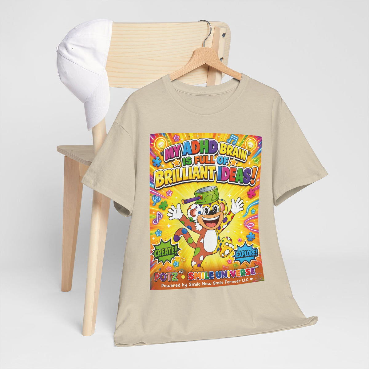 Potz™ Unisex Heavy Cotton™ Tee – "My ADHD Brain is Full of Brilliant Ideas!" Graphic Tee | Smile Universe Collection