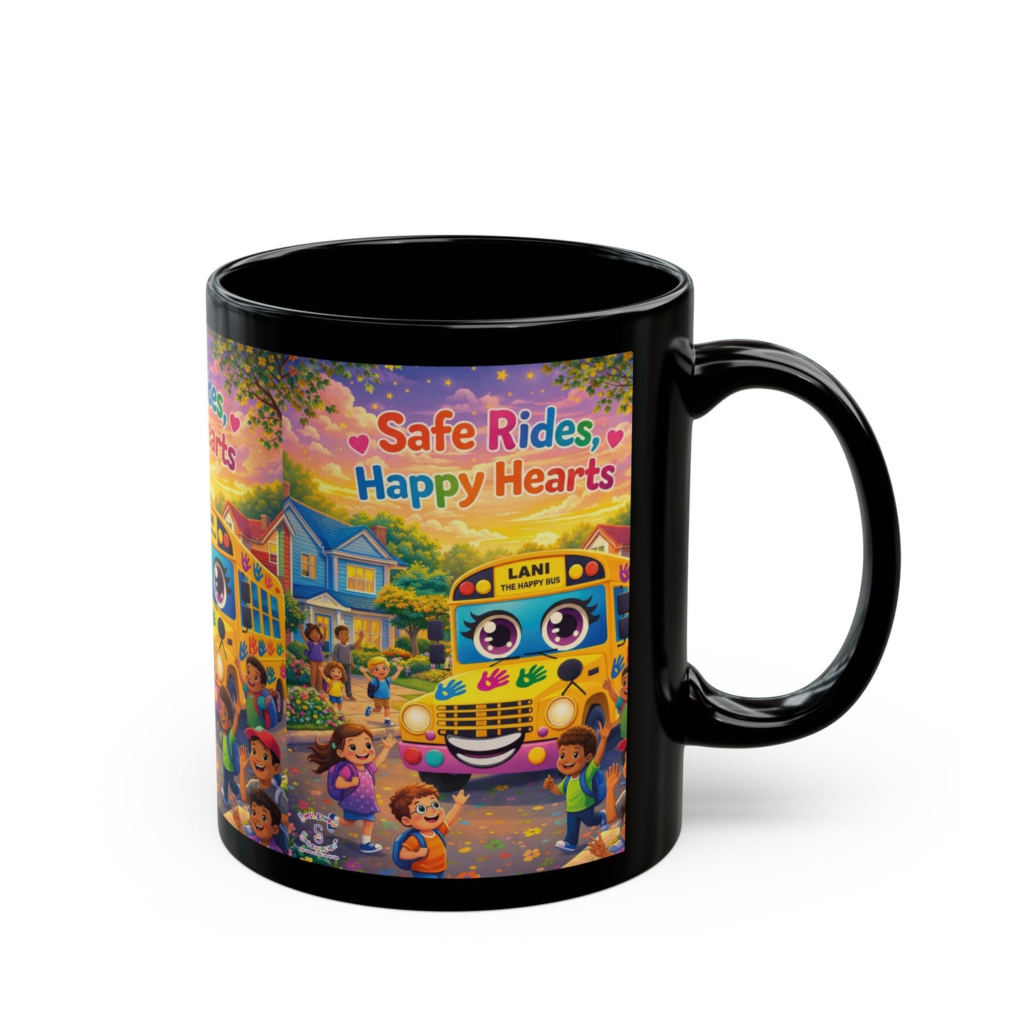 Lani™ Black Mug (11oz & 15oz) – "Safe Rides, Happy Hearts" Graphic