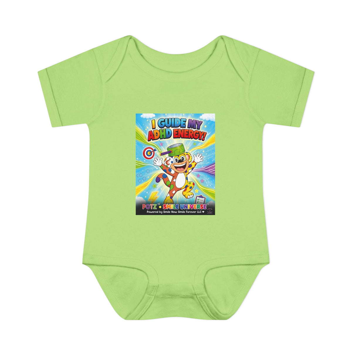 Potz™ Infant Baby Rib Bodysuit – "I Guide My ADHD Energy!" Graphic Onesie | Smile Universe Collection