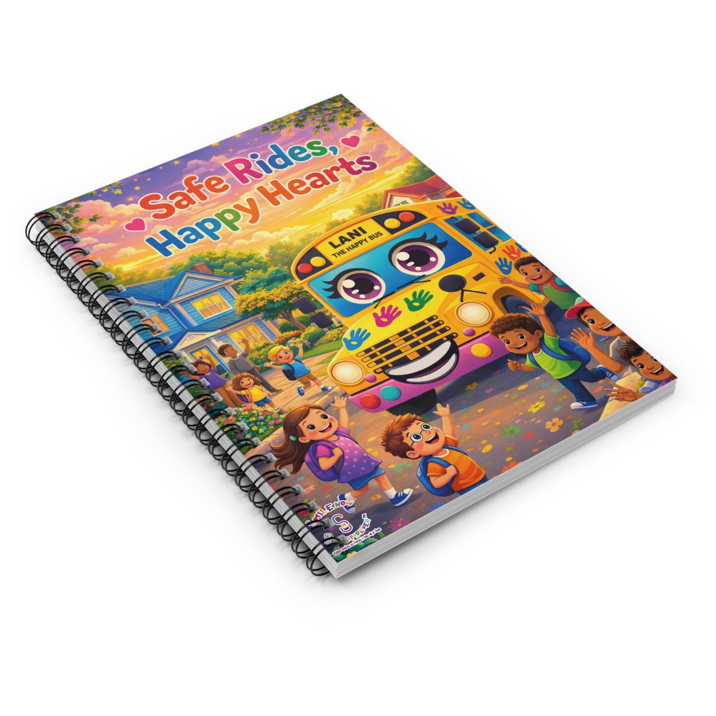 Lani™ Spiral Notebook – Ruled Line | "Safe Rides, Happy Hearts" Graphic