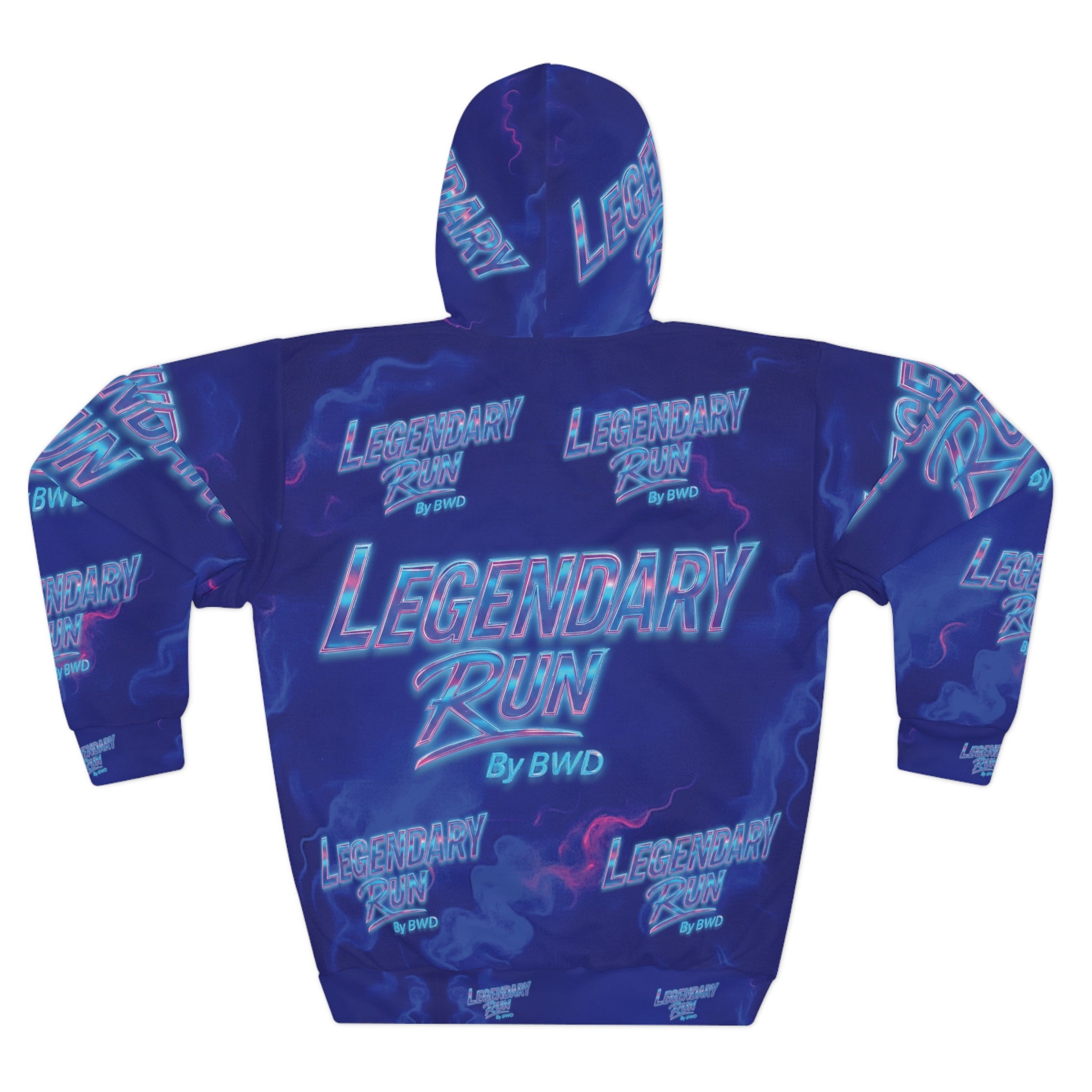 Legendary Run All-Over Print Hoodie — Neon Retro Racing Pullover