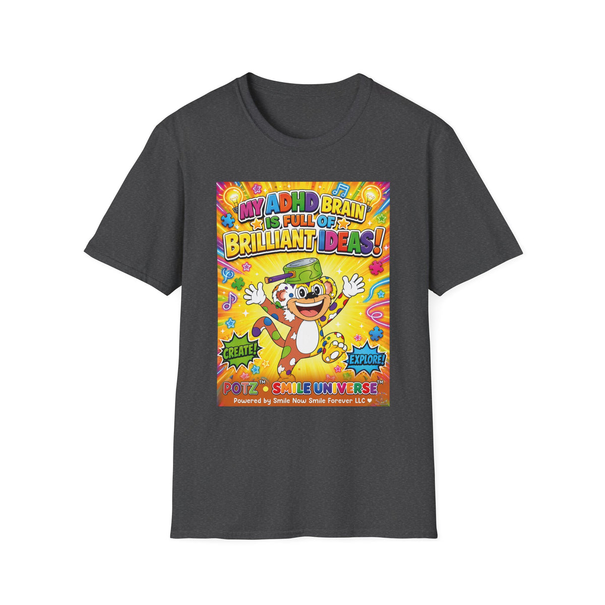 Potz™ Unisex Softstyle T-Shirt – "My ADHD Brain is Full of Brilliant Ideas!" Graphic Tee | Smile Universe Collection