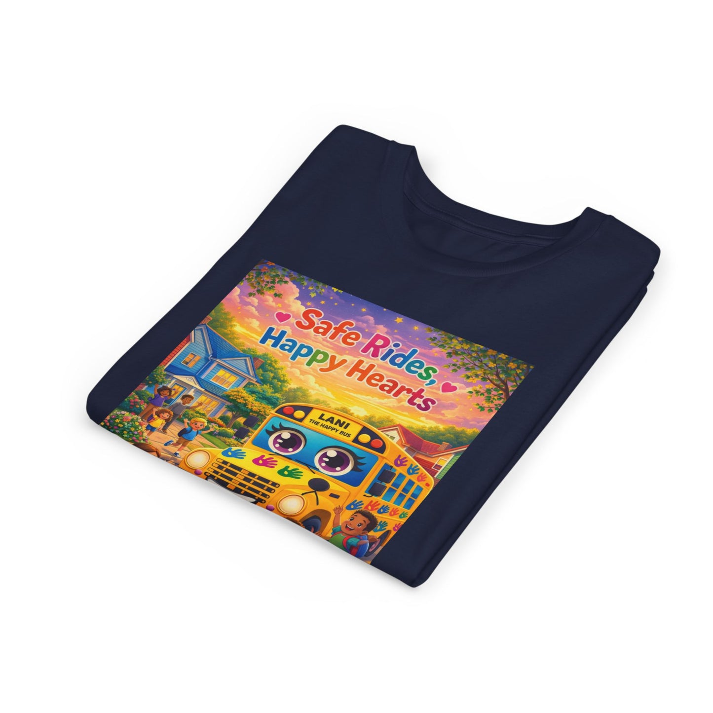 Lani™ Youth Short Sleeve Tee – "Safe Rides, Happy Hearts" Graphic