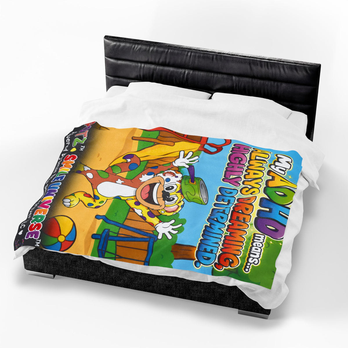 Potz™ Velveteen Plush Blanket – "My ADHD Means Always Dreaming, Highly Determined" Graphic Throw | Smile Universe Collection