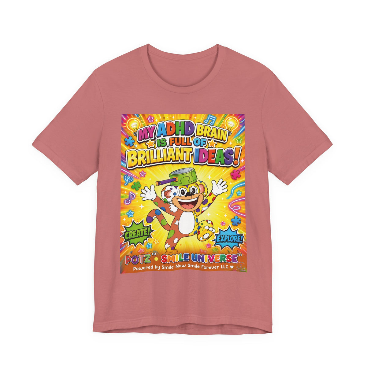 Potz™ Unisex Jersey Short Sleeve Tee – "My ADHD Brain is Full of Brilliant Ideas!" Graphic Tee | Smile Universe Collection