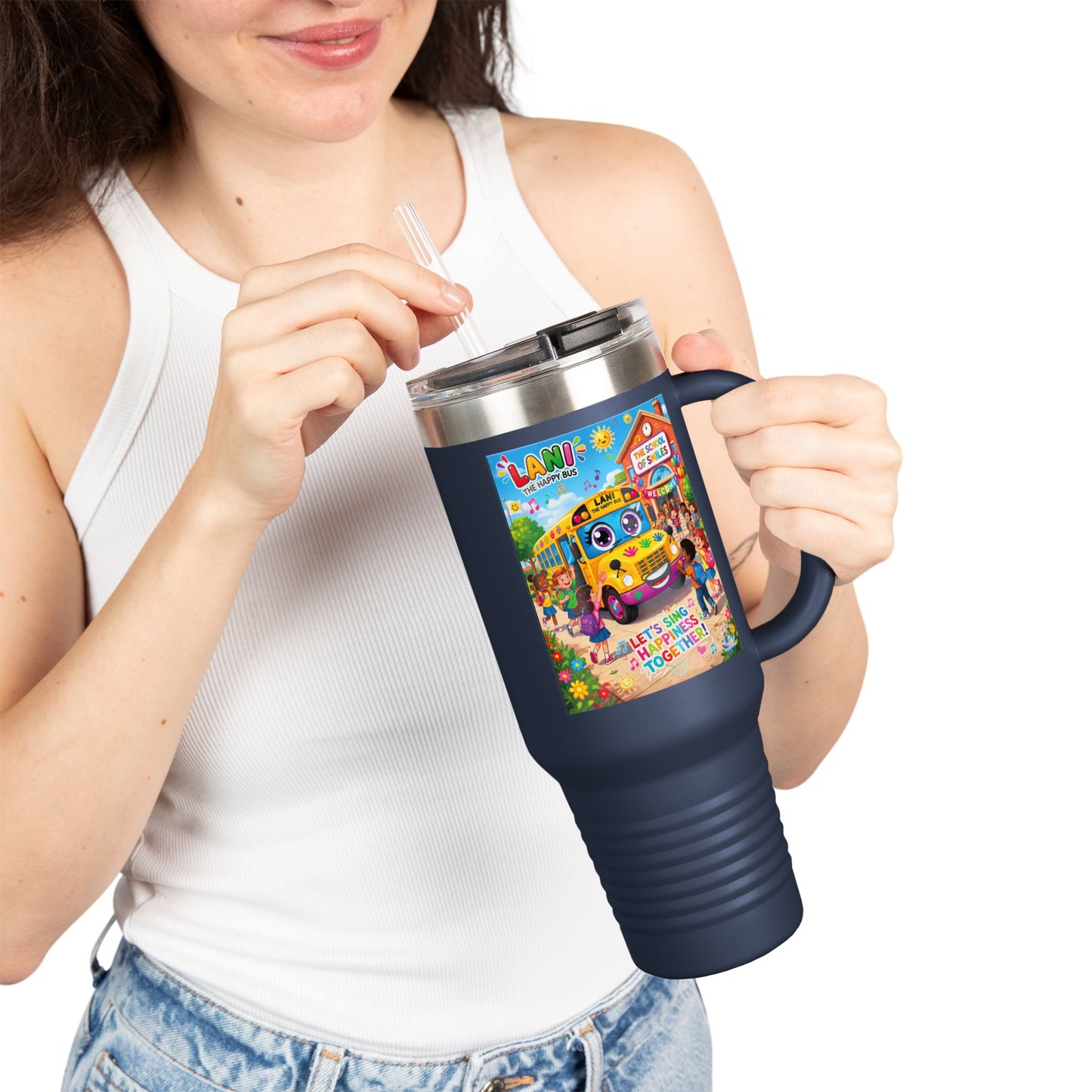 Lani™ 40oz Insulated Travel Mug – "Let's Sing Happiness Together!" Graphic