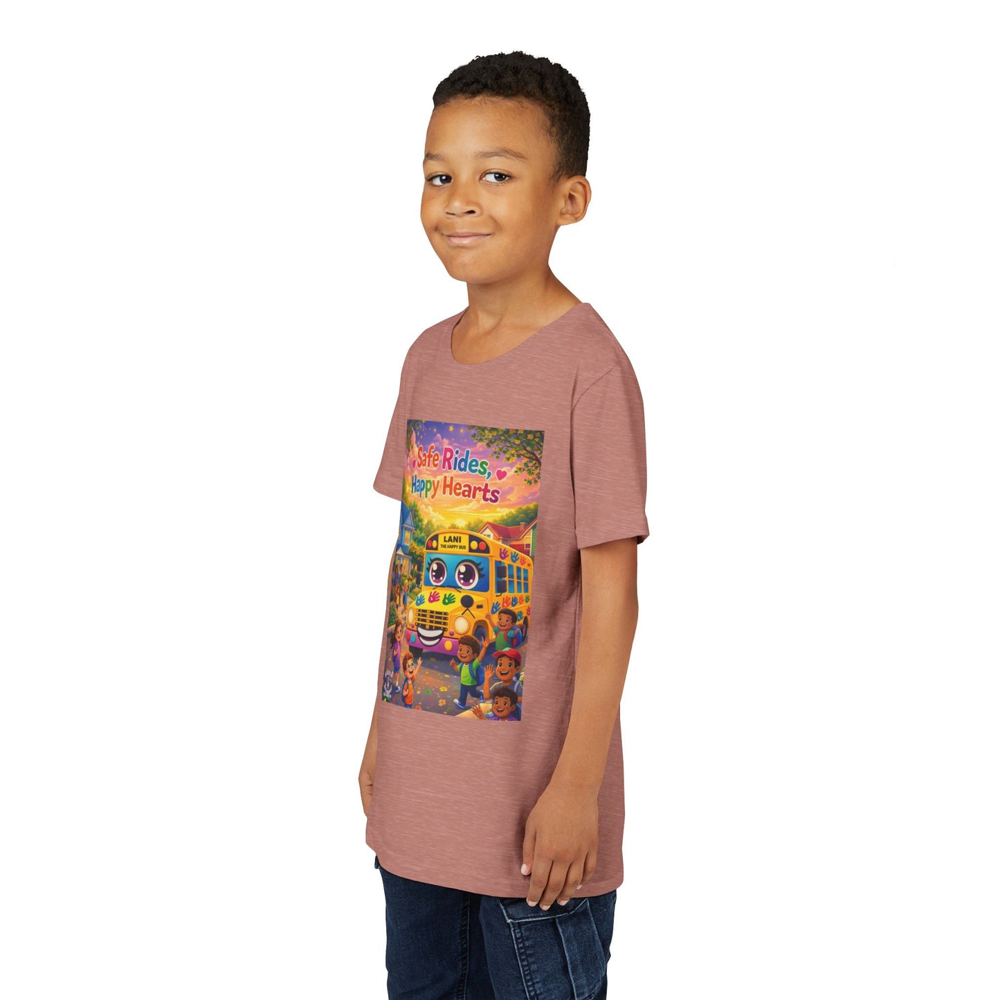 Lani™ Youth Short Sleeve Tee – "Safe Rides, Happy Hearts" Graphic