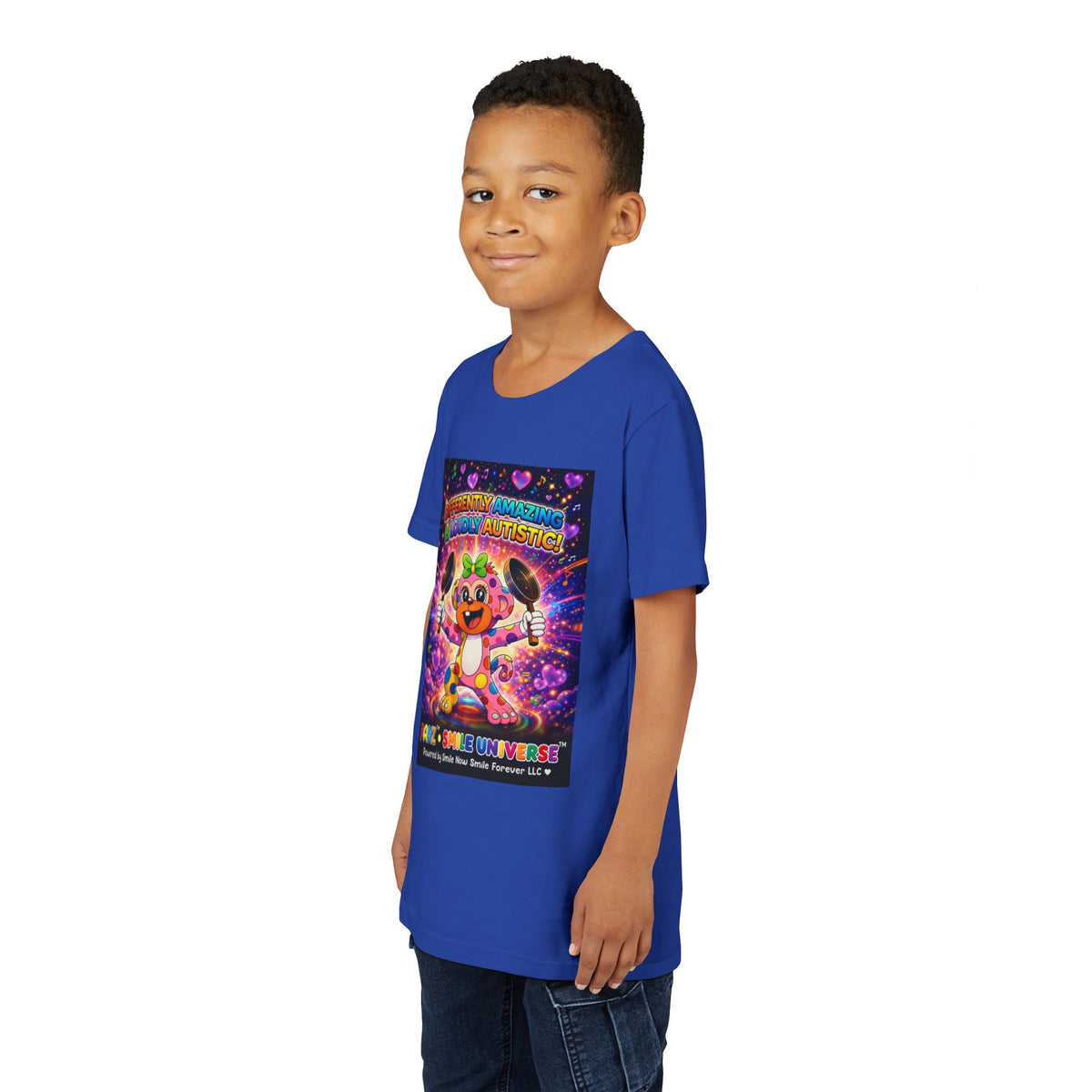 Panz™ Youth Short Sleeve Tee – "Differently Amazing & Loudly Autistic!" Graphic | Smile Universe Collection