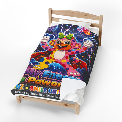 Panz™ Velveteen Plush Blanket – "My Energy is Powerful" Graphic Throw | Smile Universe Collection