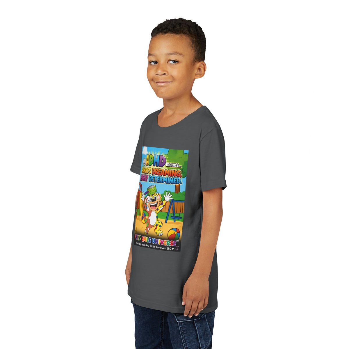 Potz™ Youth Short Sleeve Tee – "My ADHD Means Always Dreaming, Highly Determined" Graphic Tee | Smile Universe Collection