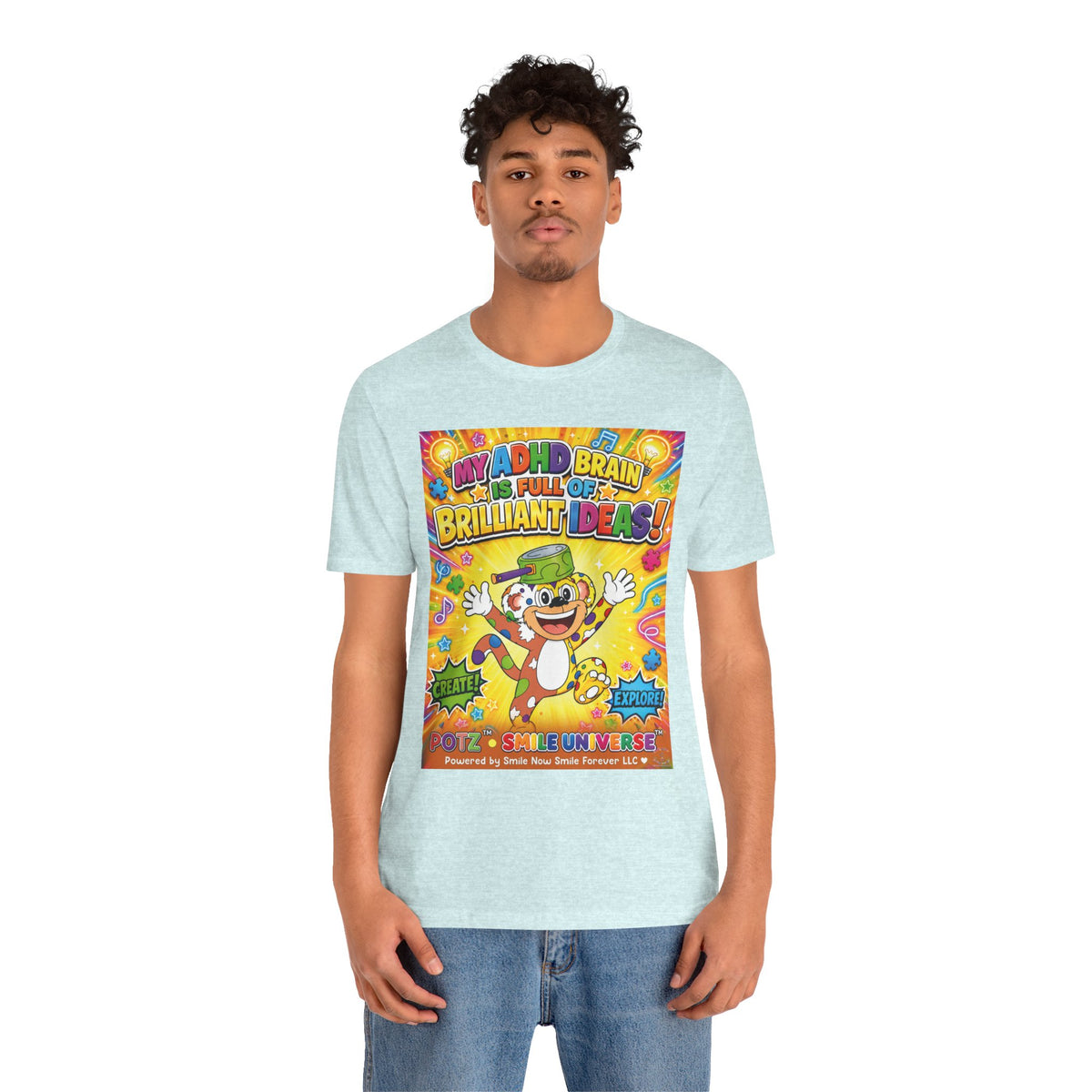 Potz™ Unisex Jersey Short Sleeve Tee – "My ADHD Brain is Full of Brilliant Ideas!" Graphic Tee | Smile Universe Collection