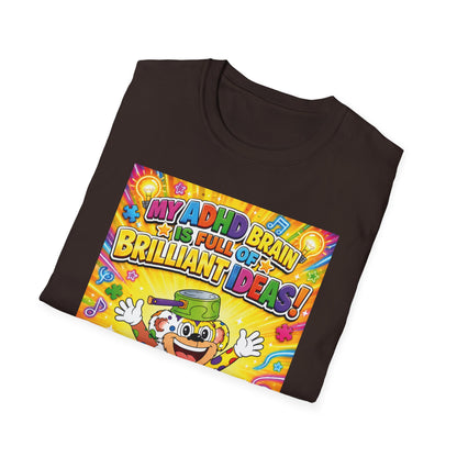 Potz™ Unisex Softstyle T-Shirt – "My ADHD Brain is Full of Brilliant Ideas!" Graphic Tee | Smile Universe Collection