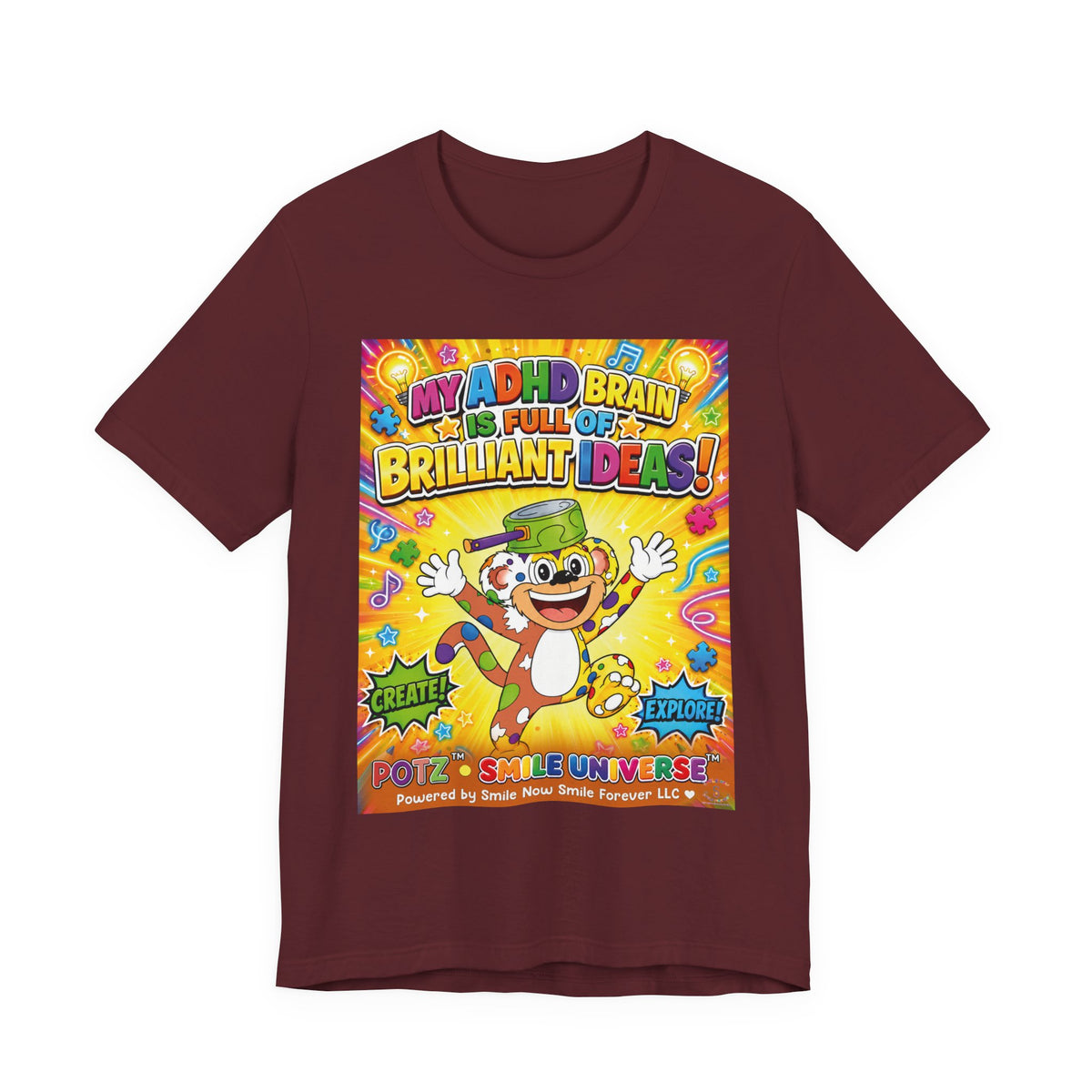 Potz™ Unisex Jersey Short Sleeve Tee – "My ADHD Brain is Full of Brilliant Ideas!" Graphic Tee | Smile Universe Collection